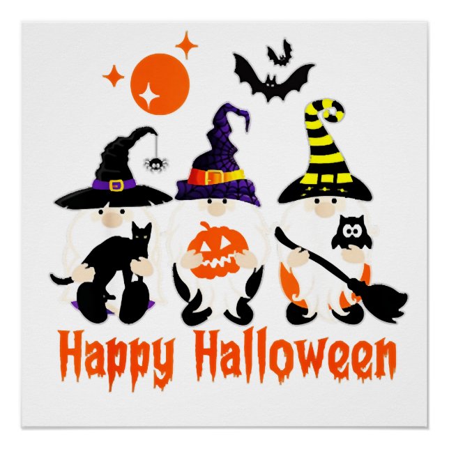 Póster Gnomos de Halloween Fofos Abóbora de Outono (Frente)