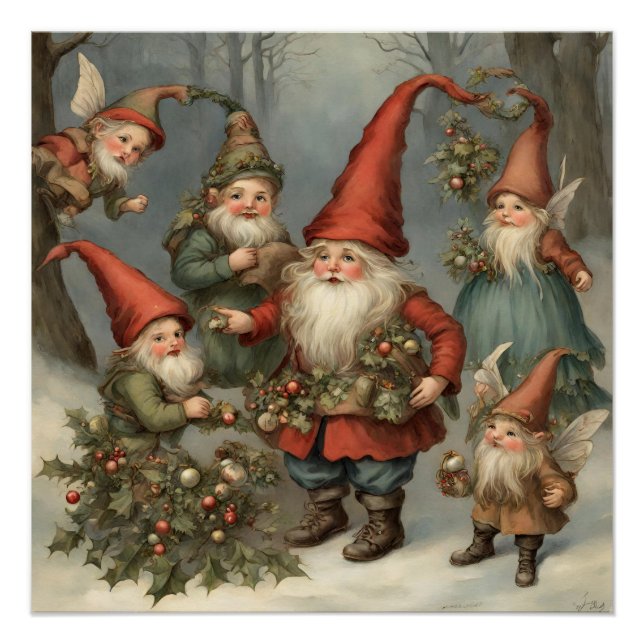 Póster Gnomos de Natal de Fada na Floresta (Frente)