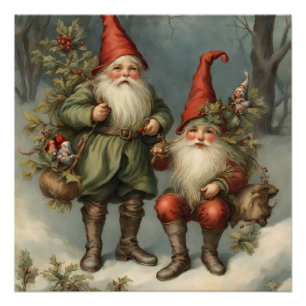 Póster Gnomos de Natal de Fadas Coneis na Floresta de Inv