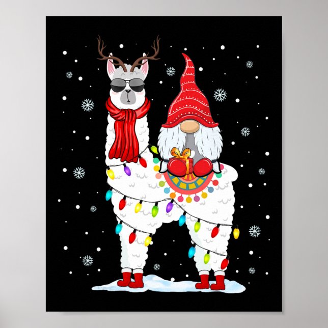Poster Gnomos de Natal montando renas de lhama luz de nat (Frente)