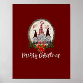 Poster Gnomos Feliz Natal Vermelho, Rústico, Xadrez, Tend