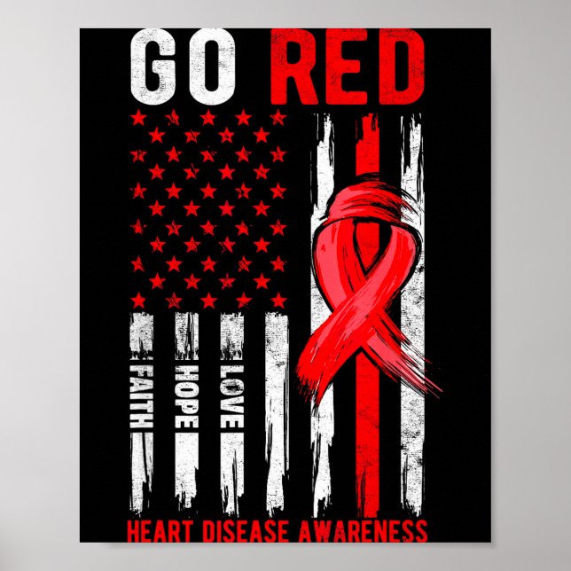 Poster Go Red Heart Disease Suprt Flag - Heart Disease Aw (Frente)