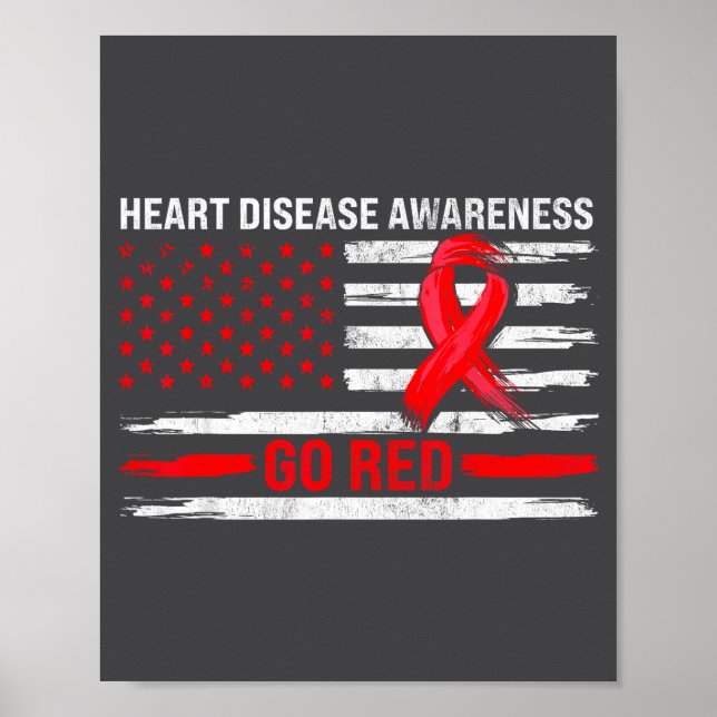 Poster Go Red Heart Disease Suprt Flag - Heart Disease Aw (Frente)
