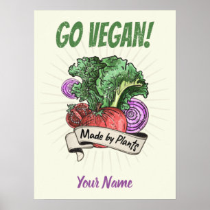 Poster Go Vegan Made by Plant Veggie Vintage vegetarianos