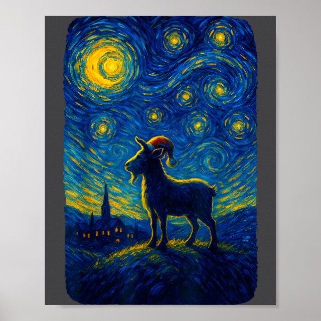 Poster Goat Lover Santa Hat Christmas Starry Cute Night V (Frente)