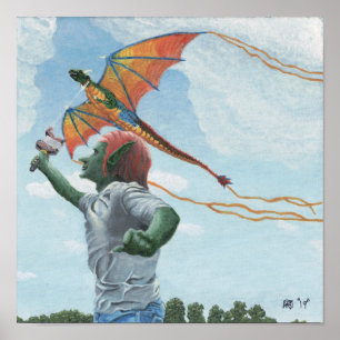 Poster Goblin Dragon Kite Fantasy Wall Art
