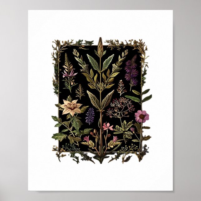Poster Goblincore Bruxa Vitoriana Ervas Clássico (Frente)
