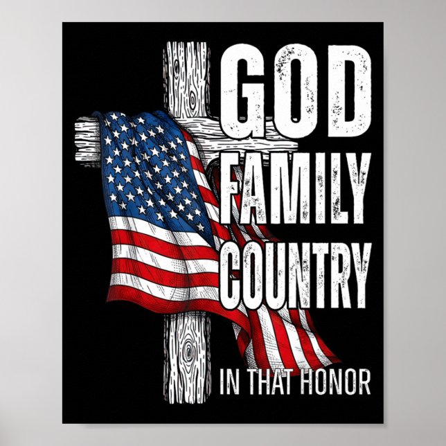 Poster God Family Country American Flag Christian Patriot (Frente)
