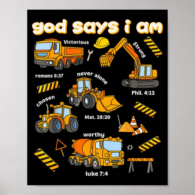 Poster God Says I Am Christian Bible Verses Boys Construc (Frente)
