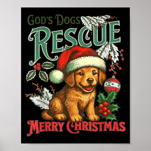 Poster God's Dogs Rescue Christmas Santa Golden Retriever (Frente)