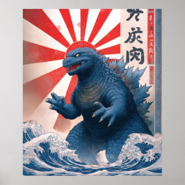 Poster Godzilla Blue do Monstro Asiático Lizard Bold Retr