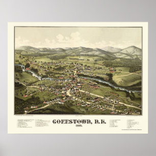 Poster Goffstown, mapa panorâmico do NH - 1887