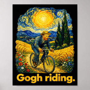 Poster Gogh Andando Bicicleta Engraçada Noite Céu Artista