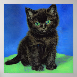 Poster Gogh Style Black Kitten