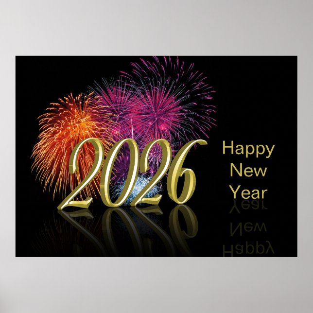 Poster Gold 2026 Fireworks Happy New Year (Frente)