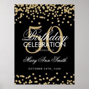 Poster Gold 50th Birthday Glitter Confetti Black
