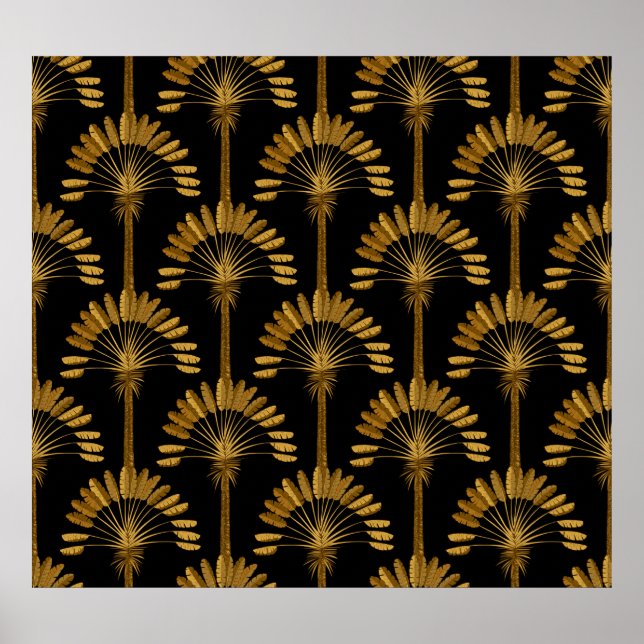 Poster Gold and black Wallpaper with floral pattern in th (Frente)