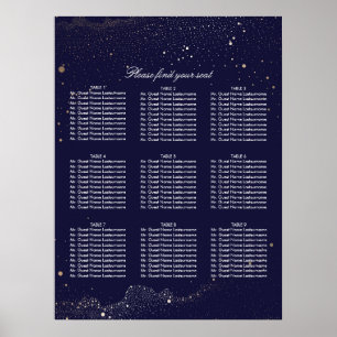 Poster Gold and Navy Night Stars Wedding Seating Chart