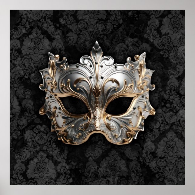 Poster Gold and Silver Filigree Venetian Mask (Frente)