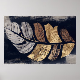 Poster Gold and Silver Metallic Leaves Elegant Botanical 