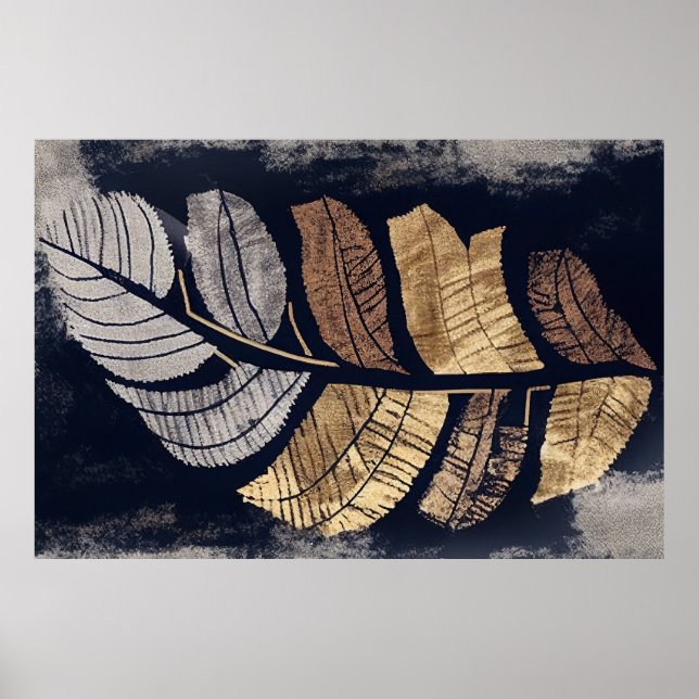 Poster Gold and Silver Metallic Leaves Elegant Botanical  (Frente)