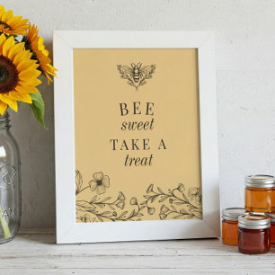 Poster Gold Bee Doce Pegue um Agrado Favor Sign