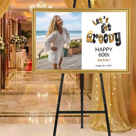 Poster Gold Black Retro Groovy 60th Birthday Photo