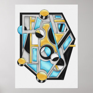 Poster Gold & Blue Contemporary Geometric Abstraction