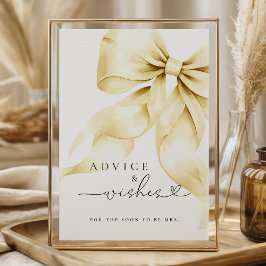 Poster Gold Bow Bridal Shower Advice & Wishes Table Sign