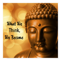 Gold Buddha with saying: What You Think, You Becom