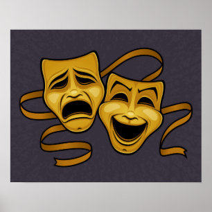 Poster Gold Comedy And Tragedy Theater Masks