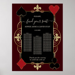 Poster Gold Deep Burgundy Casino Wedding Seating Chart 