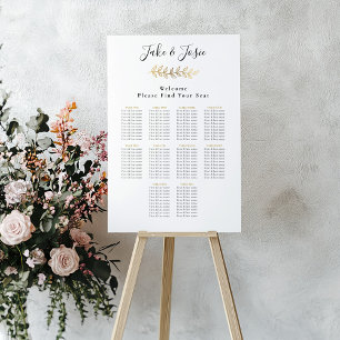 Poster Gold effect leaf Elegant Wedding Seating Chart