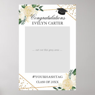 Póster Gold Green Floral Graduation Party Photo Prop
