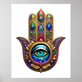 Poster Gold Peacock Colors Hamsa Green Sapphire Third Eye