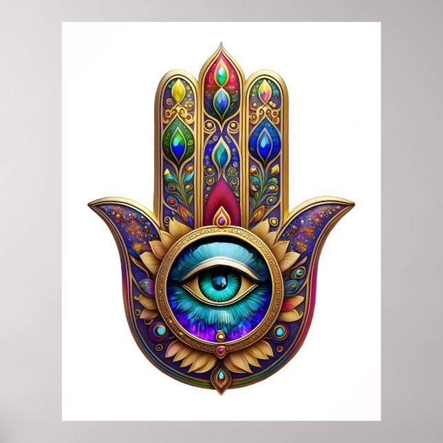 Poster Gold Peacock Colors Hamsa Green Sapphire Third Eye (Frente)