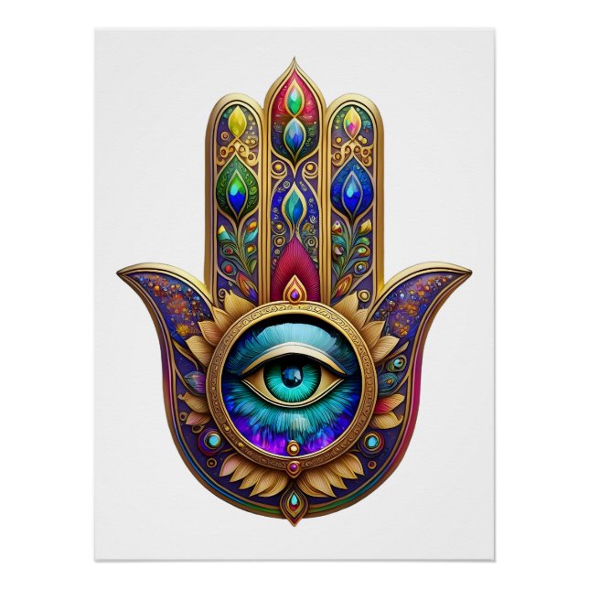 Póster Gold Peacock Colors Hamsa Green Sapphire Third Eye (Frente)