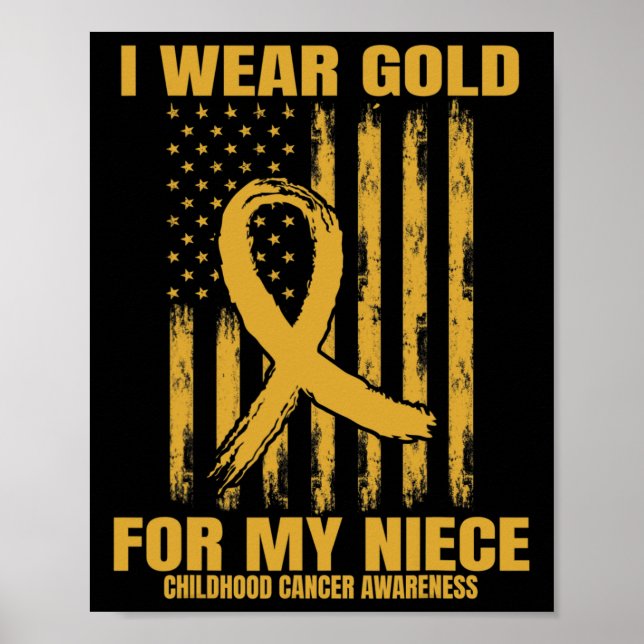 Poster Gold Ribbon Niece Childhood Cancer Awareness Ameri (Frente)
