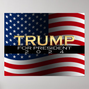 Póster Gold w/Flag Donald Trump for President 2016