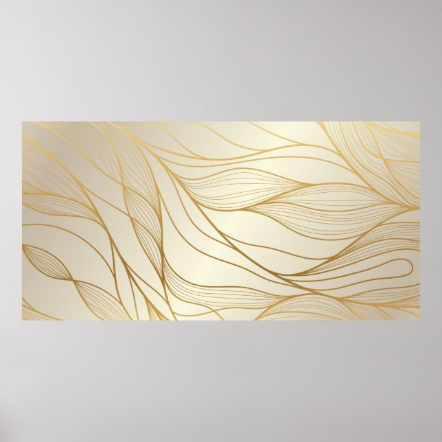 Poster Gold wavy pattern. Luxurious golden linear ornamen (Frente)