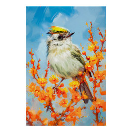 Póster Goldcrest em pintura impressionista no inverno