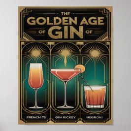 Poster Golden Age of Gin Cocktails Art Deco Bar