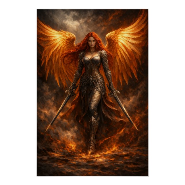 Póster Golden Angel of Fire | Epic Fantasy Wall Art (Frente)