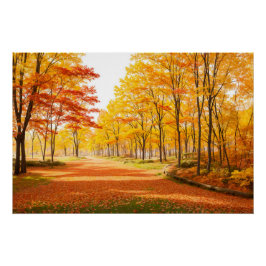 Póster Golden Autumn Tree-lined Path Poster
