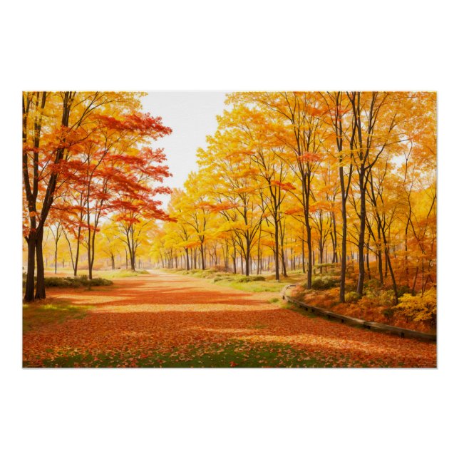 Póster Golden Autumn Tree-lined Path Poster (Frente)