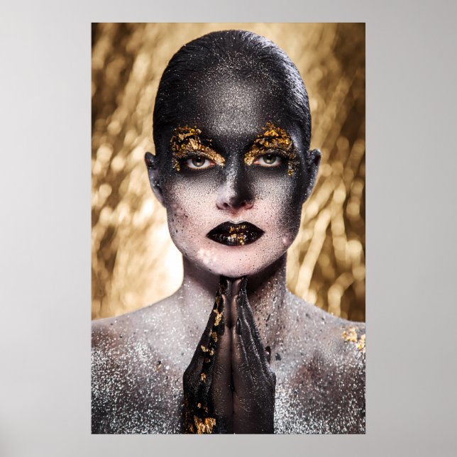 Poster Golden Black Woman Body Paint Fashion Art (Frente)