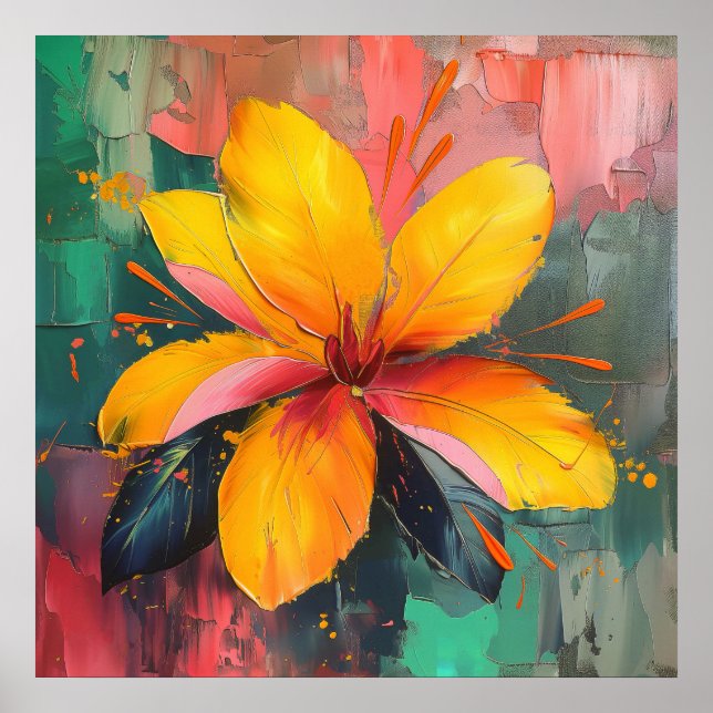 Poster Golden Bloom – Vibrant Abstract Floral Expression (Frente)