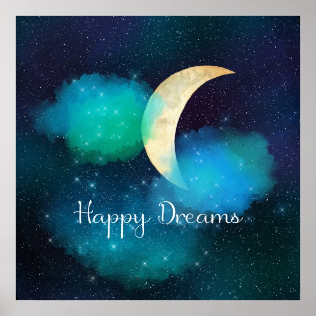 Poster Golden Crescent Moon Starry Sky Happy Dreams (Frente)