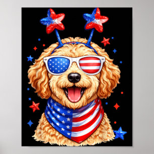 Poster Golden Doodle EUA Patriótico Cão Dia da Memória Ju