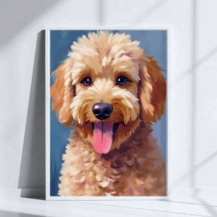 Poster Golden Doodle Pintura em Aquarela de Cachorro Pe